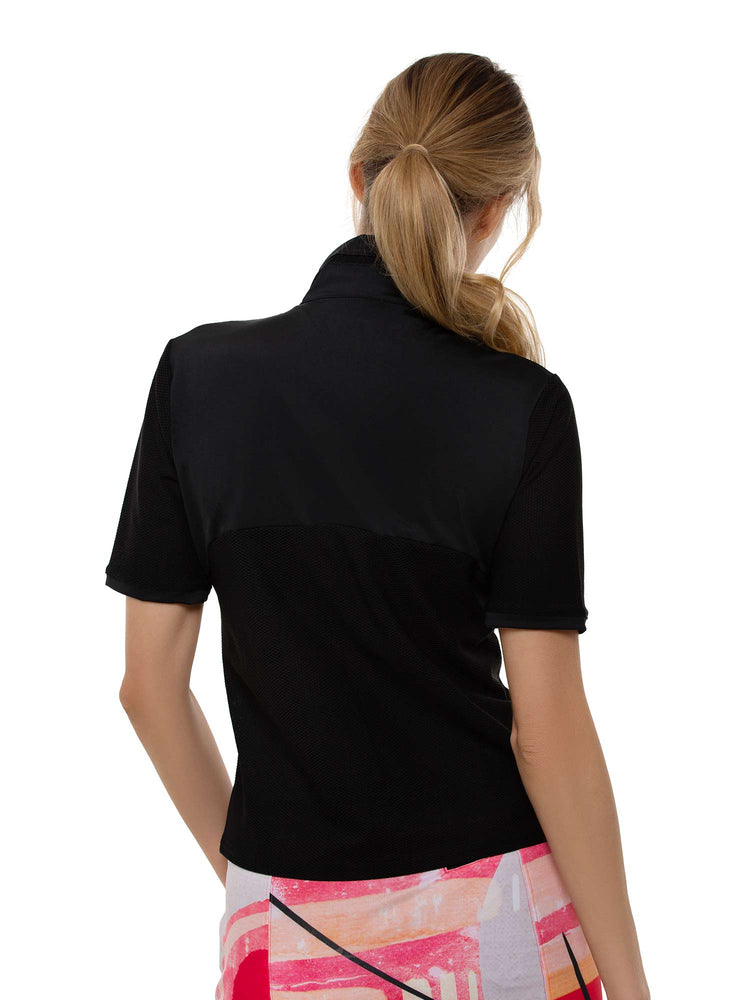 Zoe Performance Golf Polo – Silver Zip & Mesh Detail