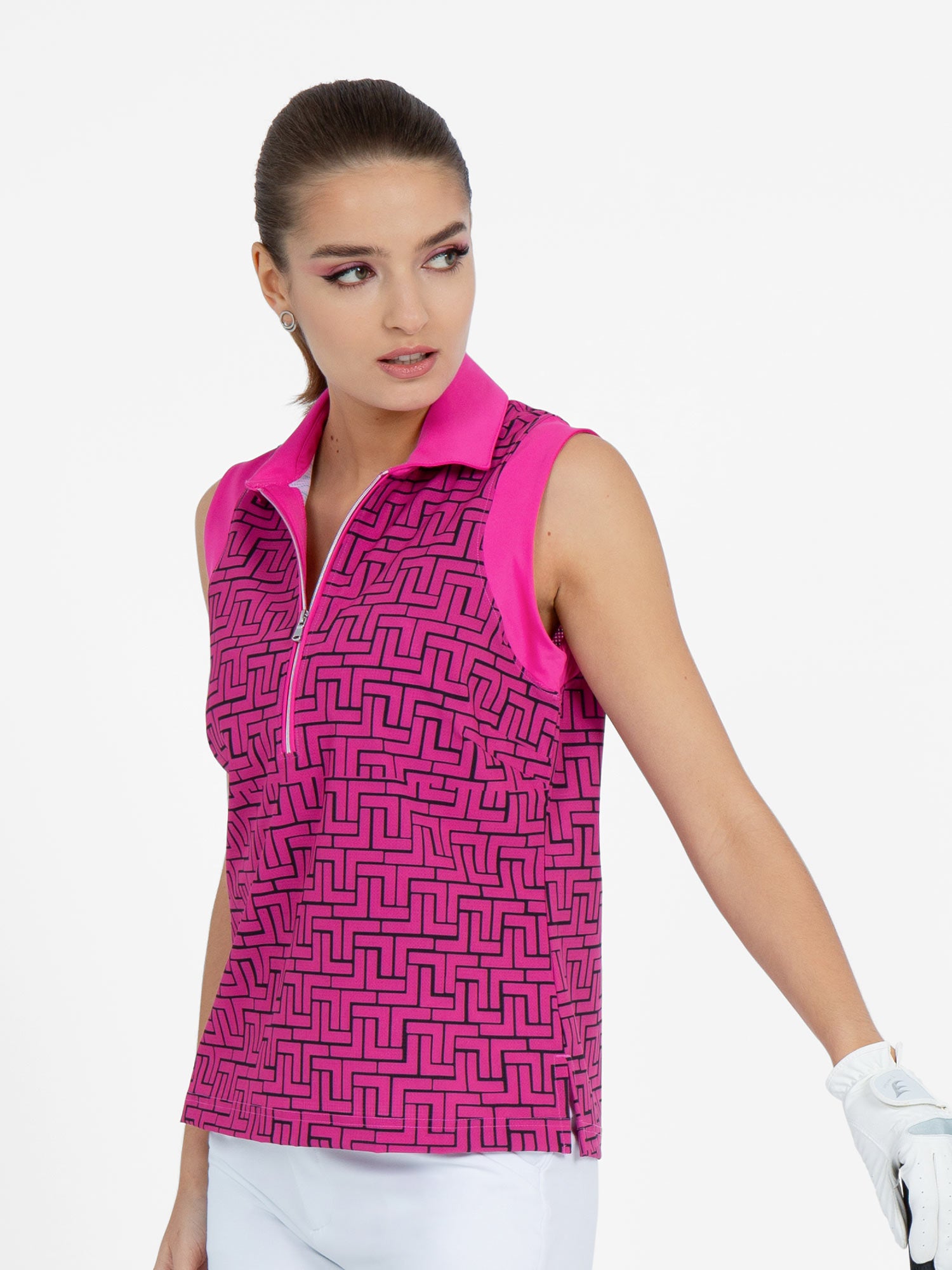 Relaxed-Fit Camila Sleeve Less Polo - Pink Tessel/Pink