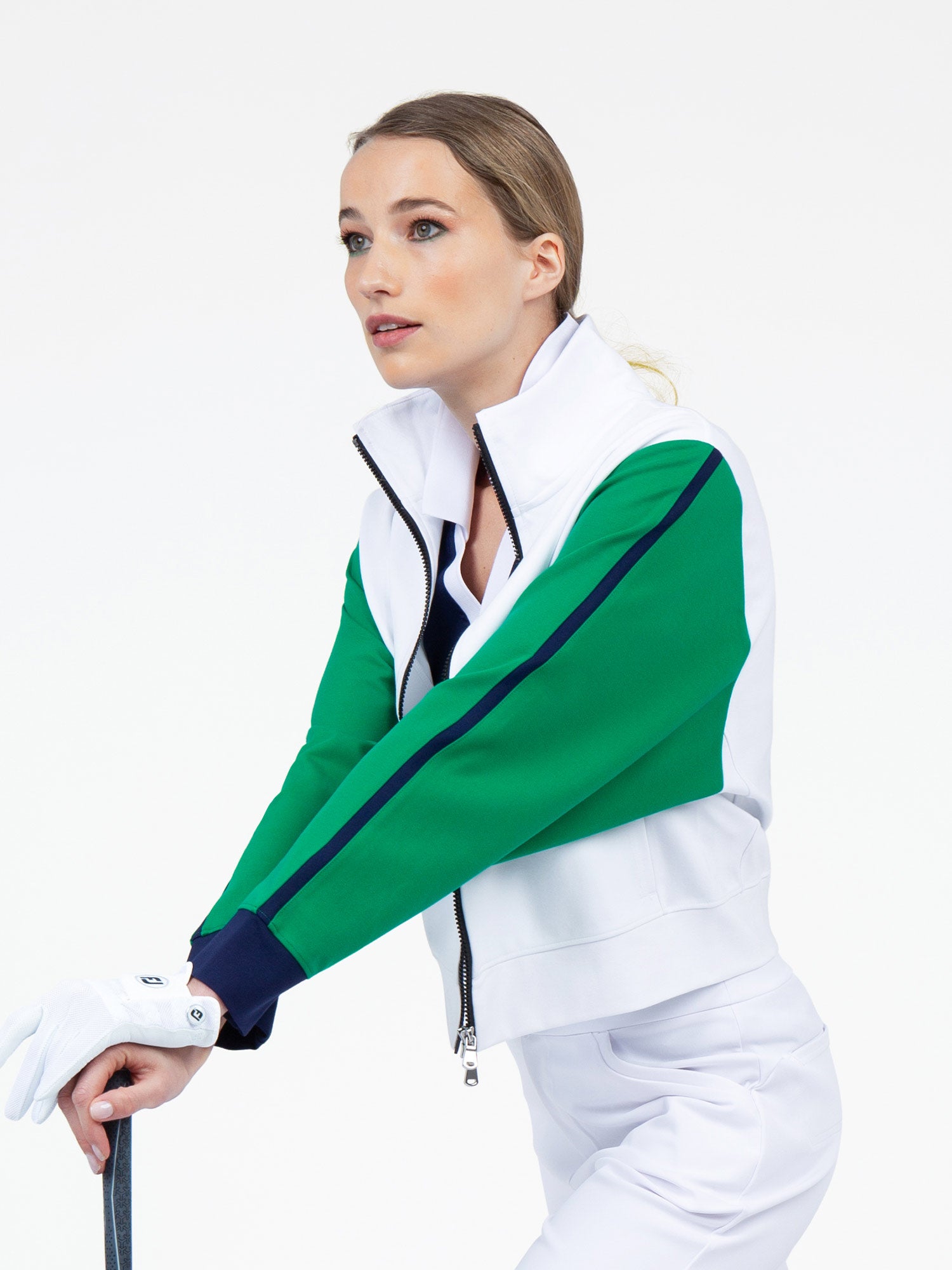 Women's Dolman Sleeve Sofia Knit Jacket - White/Ivy Combo