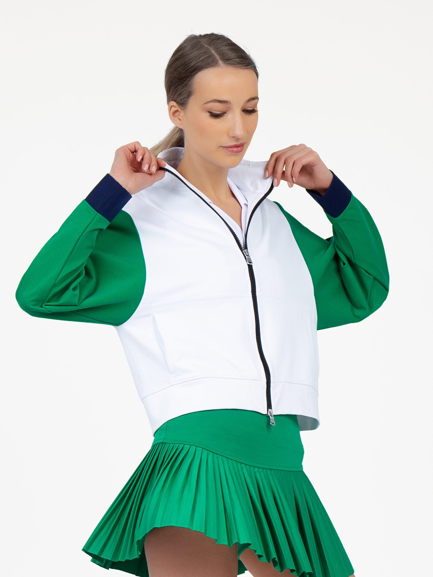Women's Dolman Sleeve Sofia Knit Jacket - White/Ivy Combo