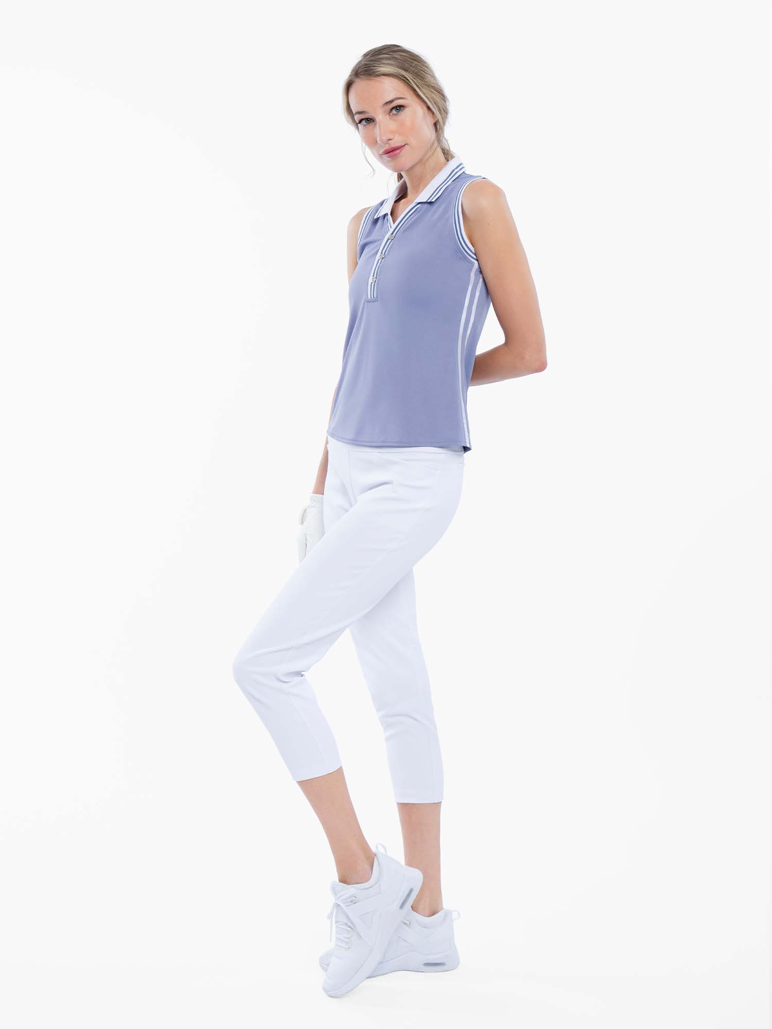 Alexa Performance Sleeveless Polo - Granite/White Tops - inPhorm NYCGranite/White
