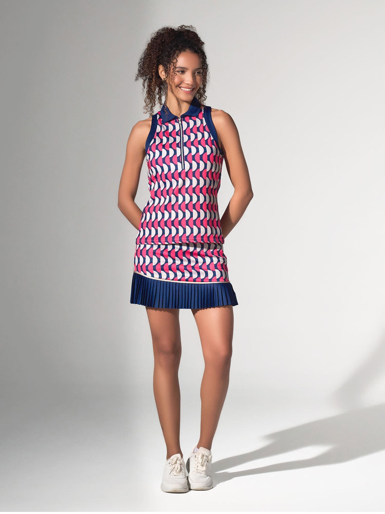 Ava Sleeveless Women's Golf & Tennis Polo Top - Geo Print/Ink Tops - inPhorm NYCGeo Print/Ink