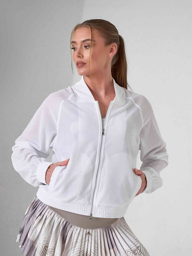 BAILA Mesh Athletic Jacket | Two - Way Zip Performance Bomber | First Position Collection - inPhorm NYCWhite