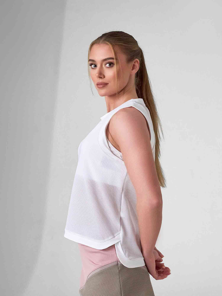 BAILA Mesh Tank Top | Technical Athletic Tank with High - Low Hem | First Position Collection - inPhorm NYCWhite