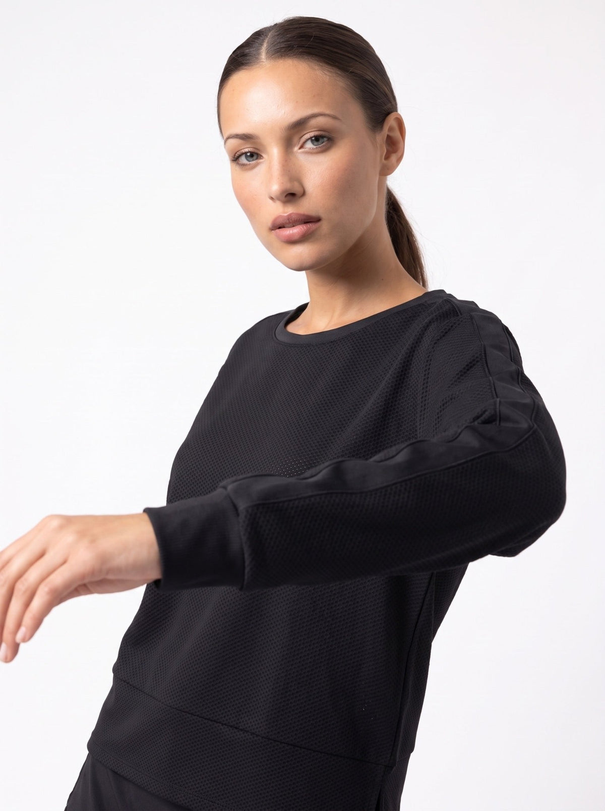 BAILA SWEATSHIRT | Technical Athletic Mesh Top - inPhorm NYCBlack