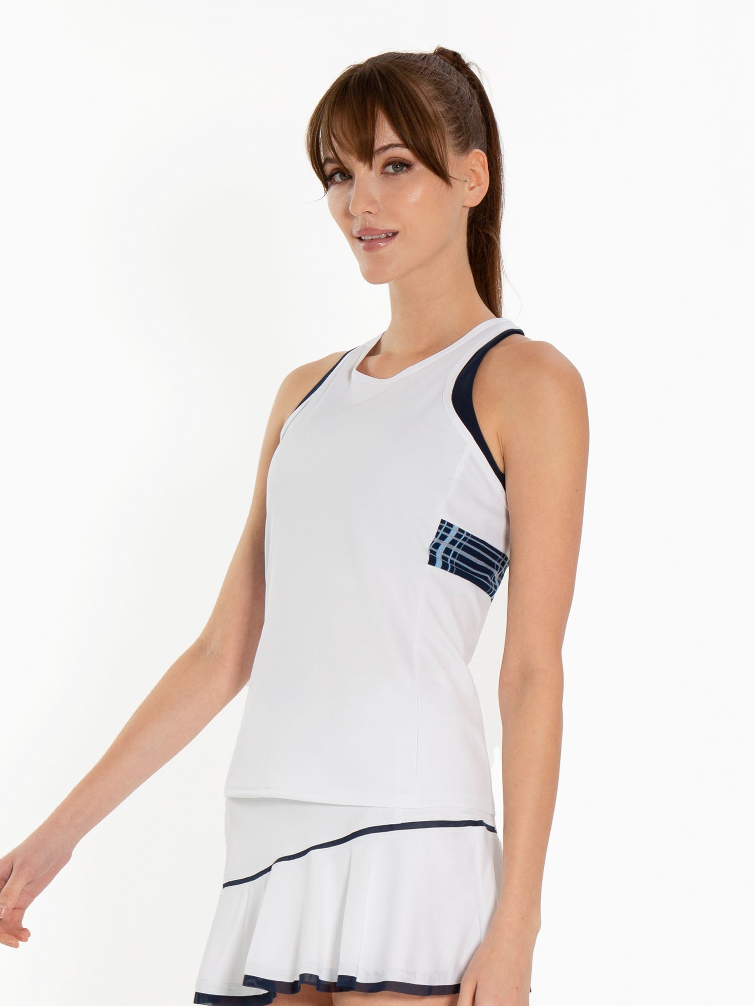 Bailey Criss Cross Back Tank - White/Academy Tops - inPhorm NYCWhite/Academy