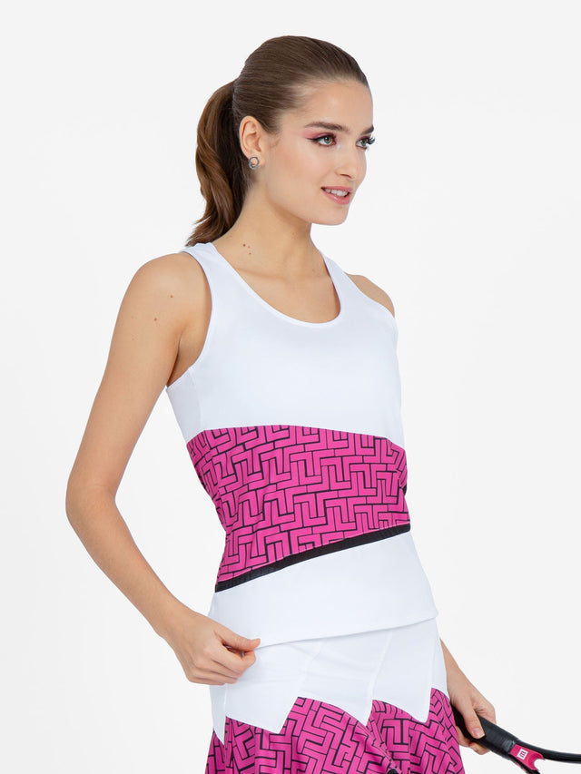 Baseline Tank - White/Pink Tessel Tops - inPhorm NYCWhite/Pink Tessel