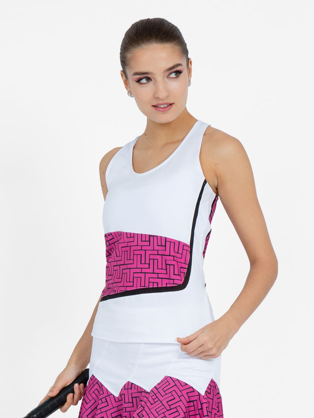 Baseline Tank - White/Pink Tessel Tops - inPhorm NYCWhite/Pink Tessel