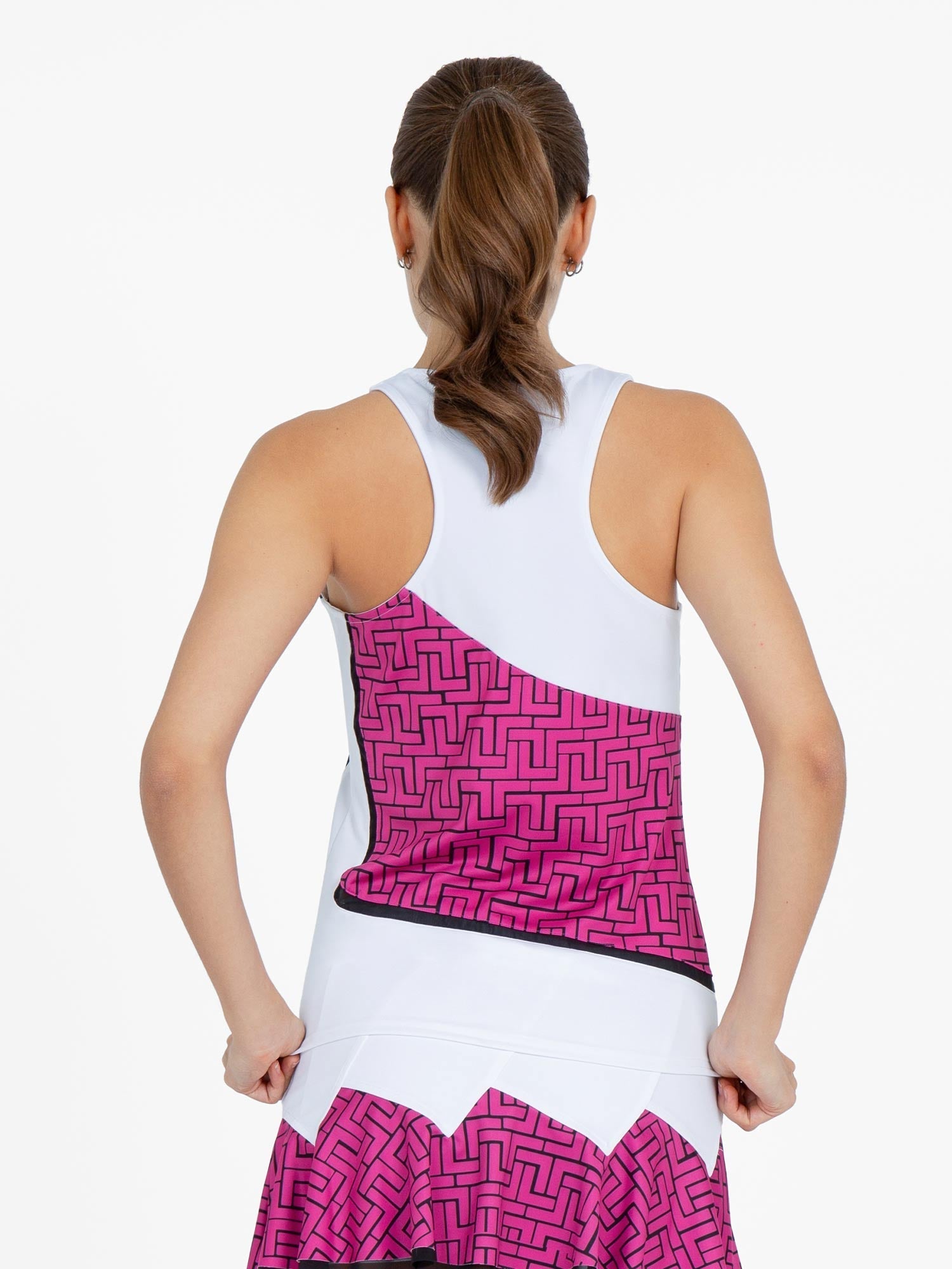Baseline Tank - White/Pink Tessel Tops - inPhorm NYCWhite/Pink Tessel