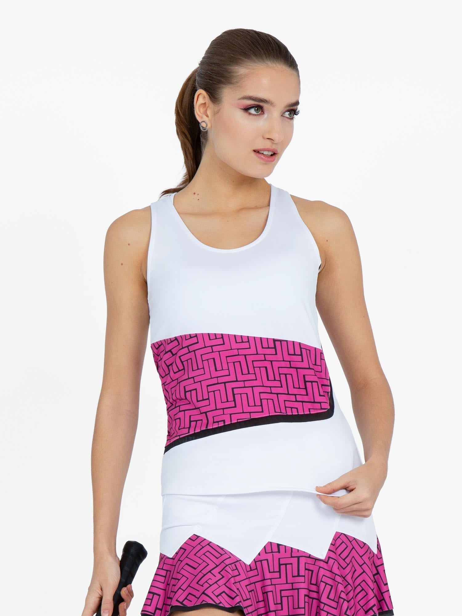 Baseline Tank - White/Pink Tessel Tops - inPhorm NYCWhite/Pink Tessel