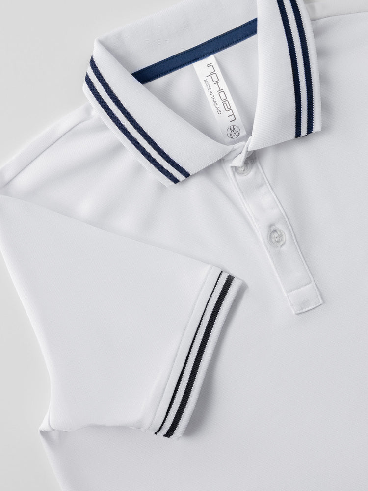 Boys Classic Rib Collar Polo - Whie/Midnight Kids - inPhorm NYCWhite/Midnight