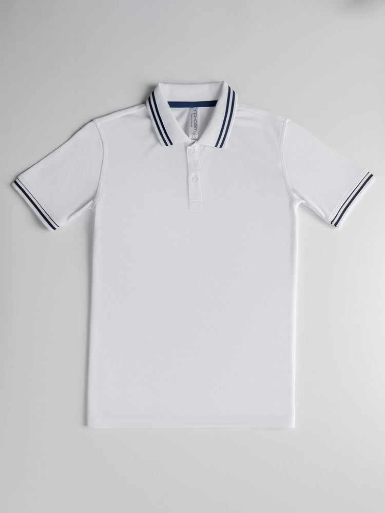 Boys Classic Rib Collar Polo - Whie/Midnight Kids - inPhorm NYCWhite/Midnight