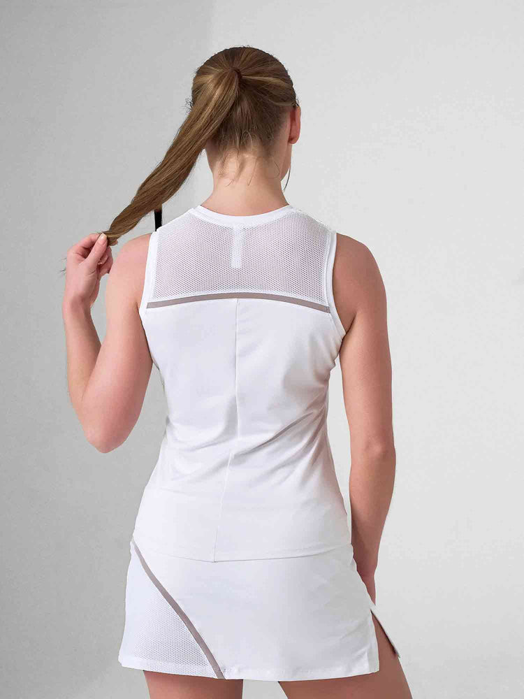 ELISE TANK | Mesh Detail Performance Tank Top for Tennis & Fitness | INPHORM NYC Tops - inPhorm NYCWHITE/LATTE