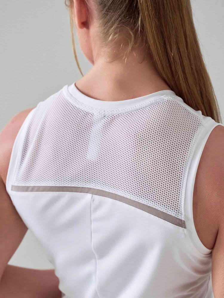 ELISE TANK | Mesh Detail Performance Tank Top for Tennis & Fitness | INPHORM NYC Tops - inPhorm NYCWHITE/LATTE