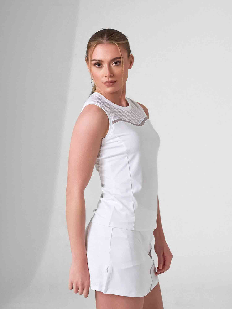 ELISE TANK | Mesh Detail Performance Tank Top for Tennis & Fitness | INPHORM NYC Tops - inPhorm NYCWHITE/LATTE