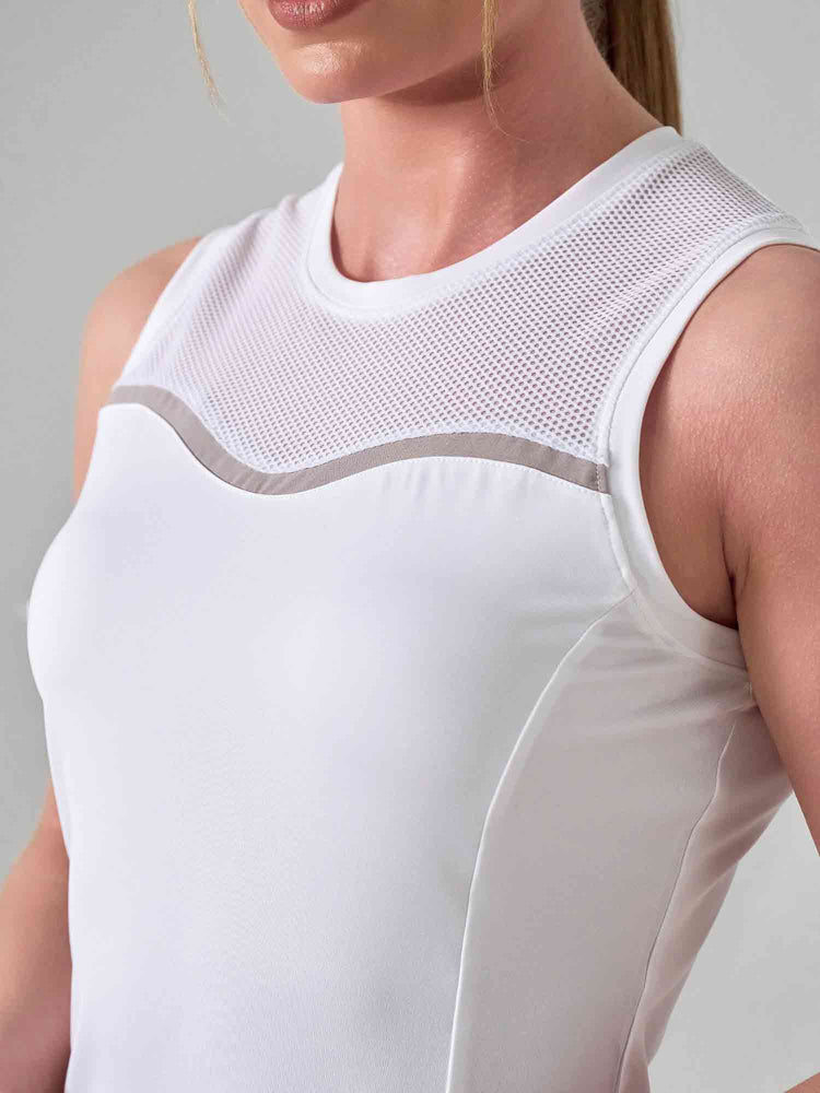 ELISE TANK | Mesh Detail Performance Tank Top for Tennis & Fitness | INPHORM NYC Tops - inPhorm NYCWHITE/LATTE