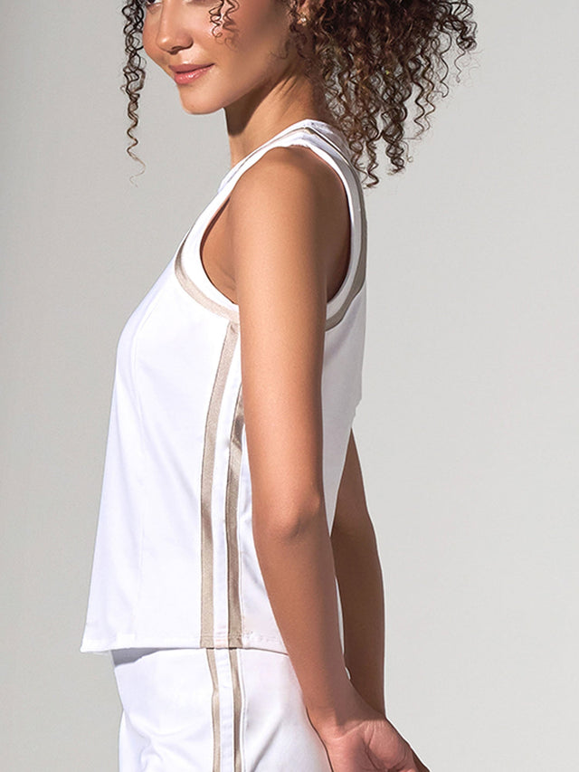 Elle Classic Active, Tennis & Pickleball Tank / White Tops - inPhorm NYCWhite/Silver Sand