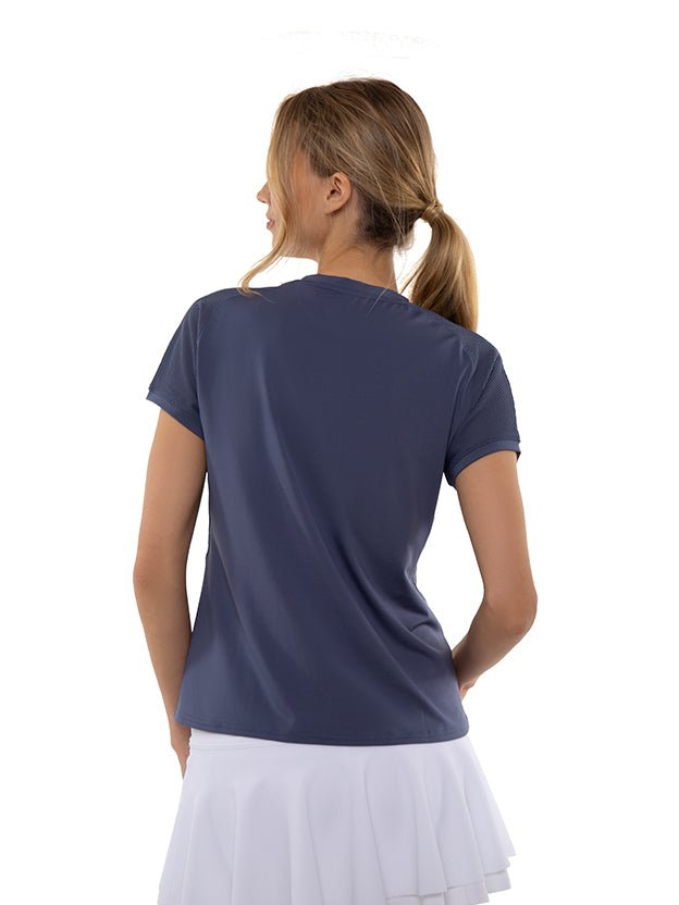 Eva Short Sleeve Crew Neck Tops - inPhorm NYCSHADOW BLUE