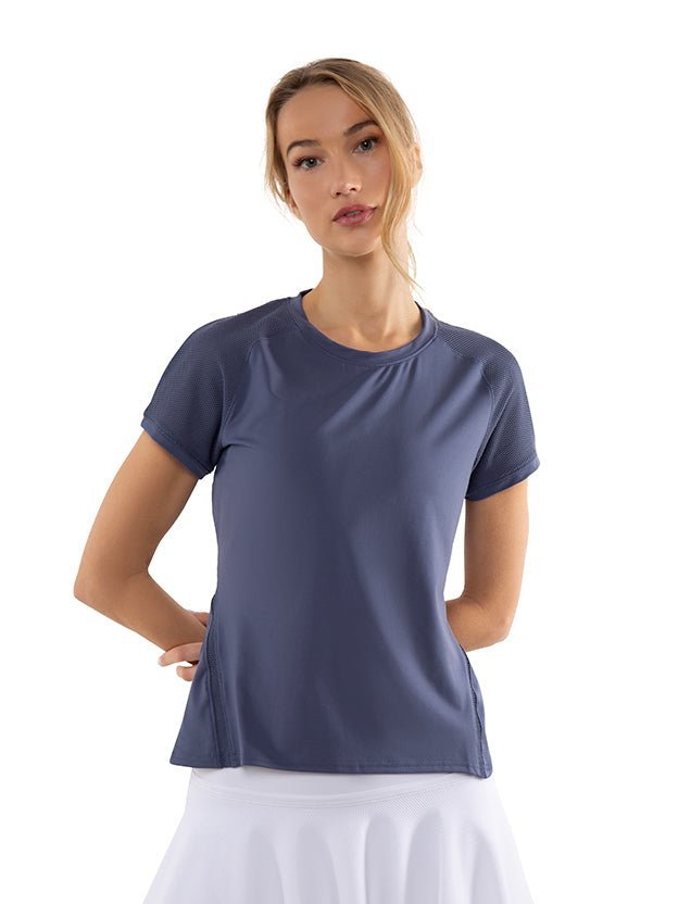 Eva Short Sleeve Crew Neck Tops - inPhorm NYCSHADOW BLUE