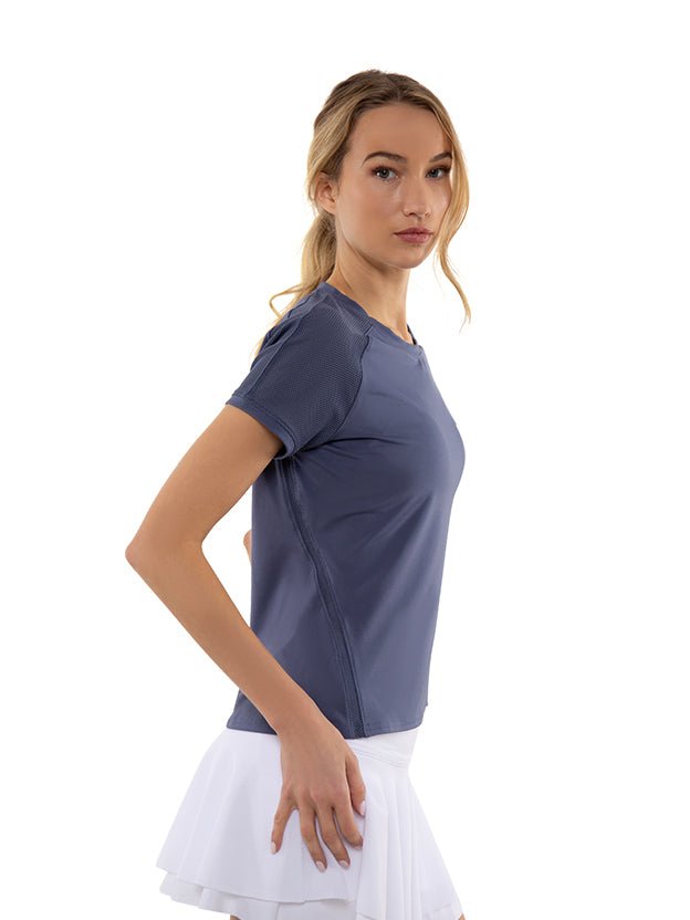 Eva Short Sleeve Crew Neck Tops - inPhorm NYCSHADOW BLUE