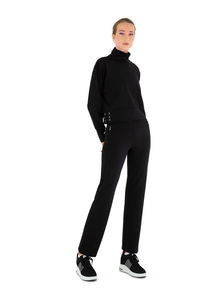 Funnel Neck Athleisure Sweat Shirt With Shoulder Zipper And UV Protection Tops - inPhorm NYCBlack