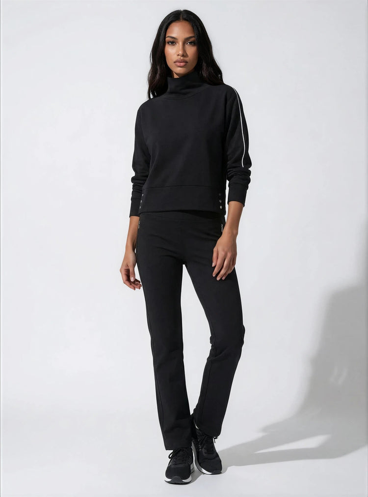 Funnel Neck Athleisure Sweat Shirt With Shoulder Zipper And UV Protection Tops - inPhorm NYCBlack