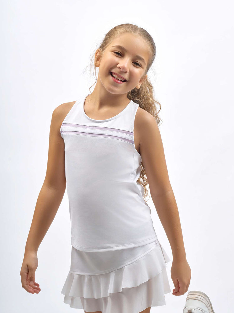 Girl's Ella Classic Tennis Tank - Two Stripe Design | inPhorm Kids - inPhorm NYCWHITE/ORCHID