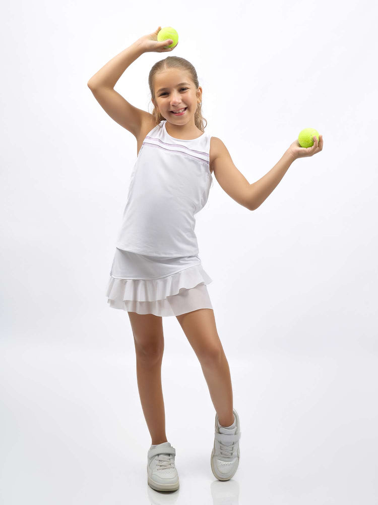 Girl's Ella Classic Tennis Tank - Two Stripe Design | inPhorm Kids - inPhorm NYCWHITE/ORCHID
