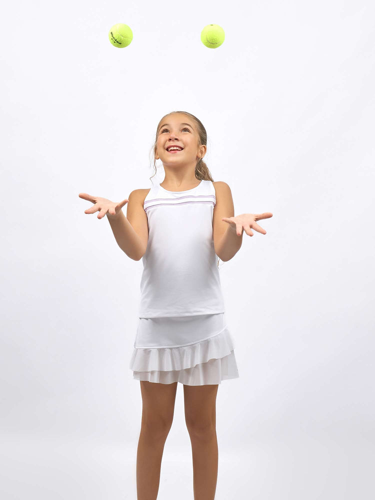 Girl's Ella Classic Tennis Tank - Two Stripe Design | inPhorm Kids - inPhorm NYCWHITE/ORCHID