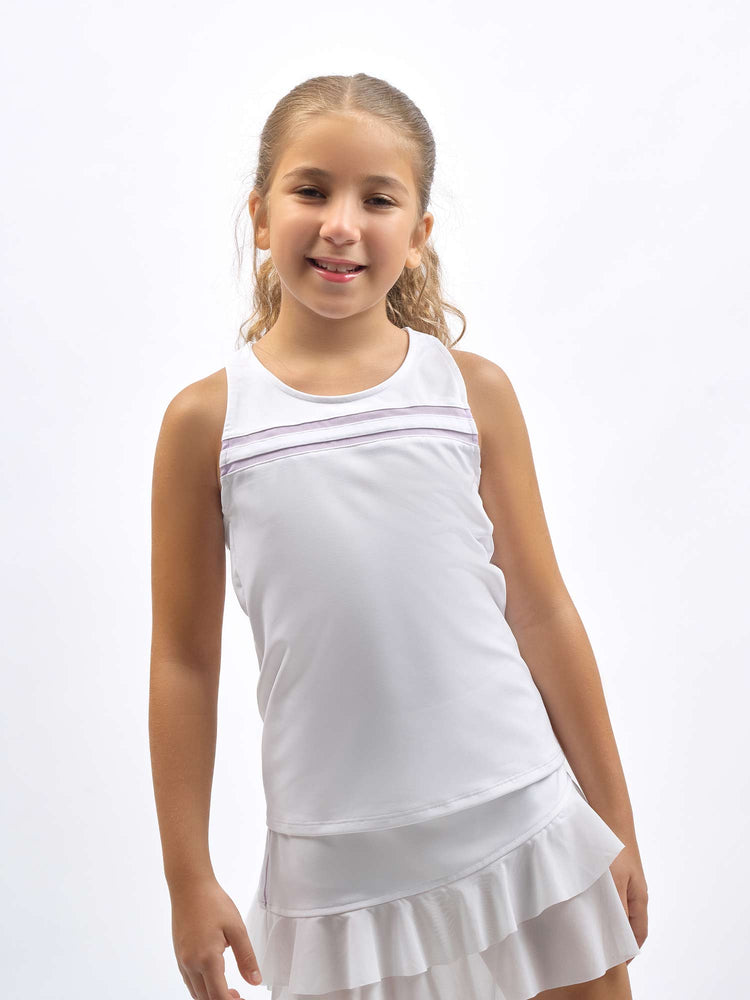 Girl's Ella Classic Tennis Tank - Two Stripe Design | inPhorm Kids - inPhorm NYCWHITE/ORCHID