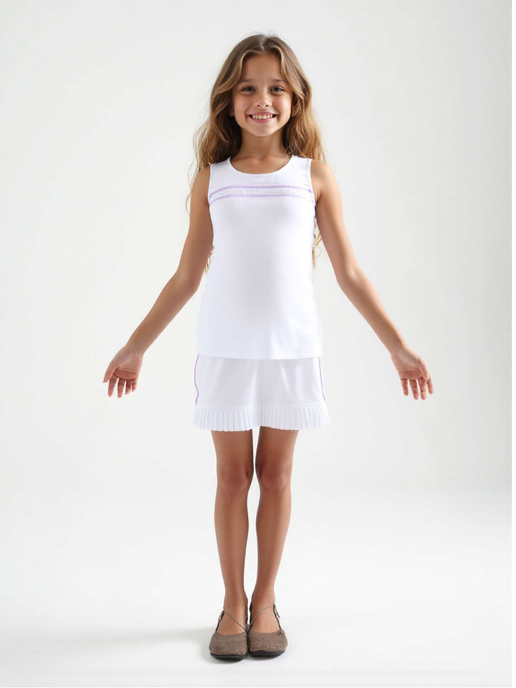 Girl's Emma Fitted Tennis Tank - Crew Neck | inPhorm Kids - inPhorm NYCWhite