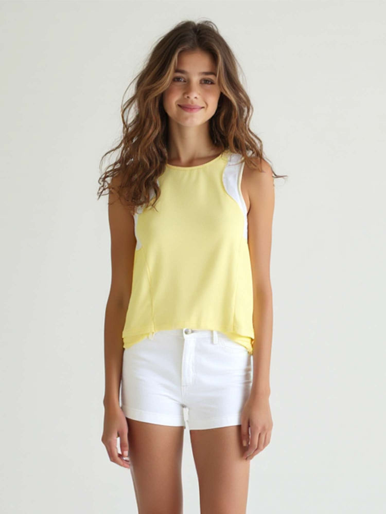 Girl's Lilian Classic Tennis Tank Top - Lemonade | inPhorm Kids - inPhorm NYCLemonade/White