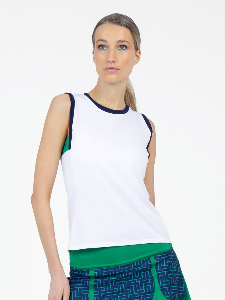 Harper Performance Tank - White/Ivy Combo Tops - inPhorm NYCWhite/Ivy Combo