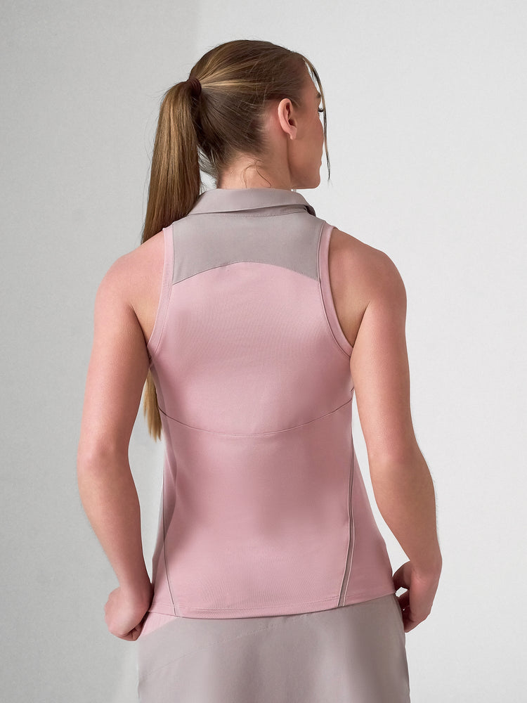 MAI Sleeveless Polo | Fitted Athletic Tank with Racer Back | First Position Collection Tops - inPhorm NYCDUSTY PINK/LATTE