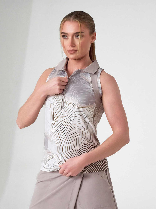 MAI Sleeveless Polo | Fitted Athletic Tank with Racer Back | First Position Collection Tops - inPhorm NYCLATTE PRINT