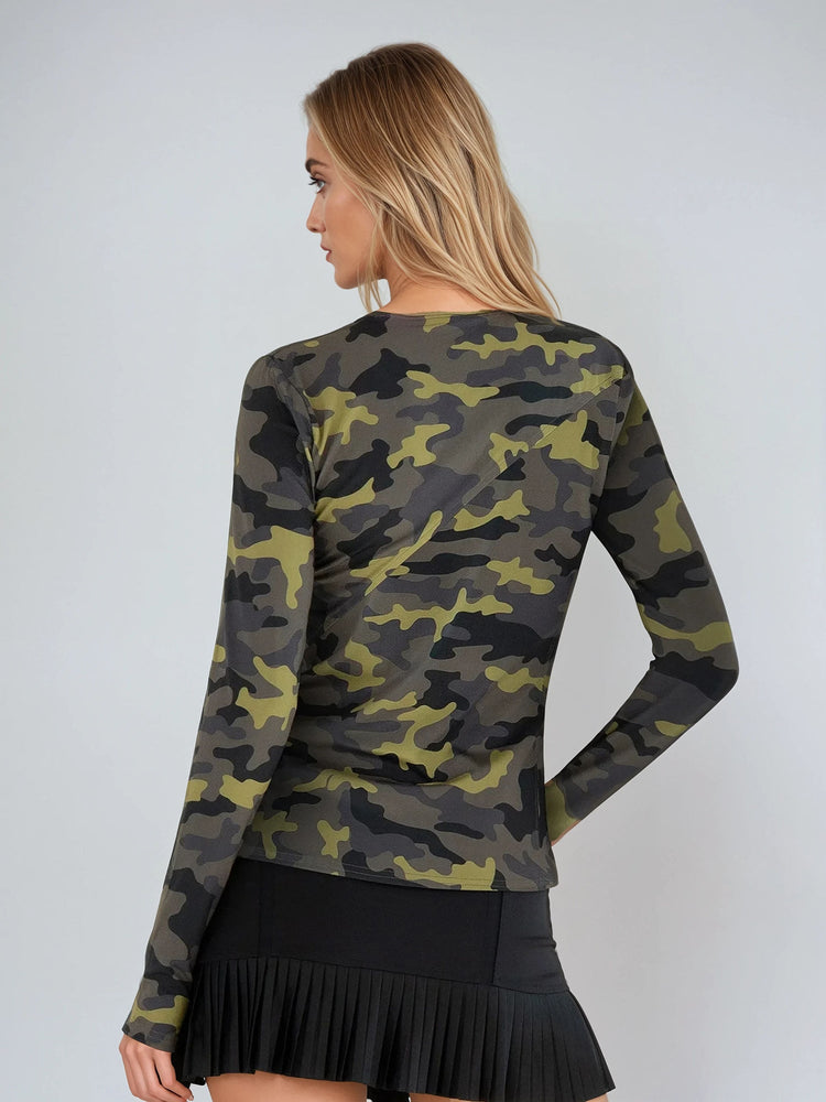 Parker Long Sleeve Crew Neck Top - Camo/Golden Green Tops - inPhorm NYCCamo/Golden Green
