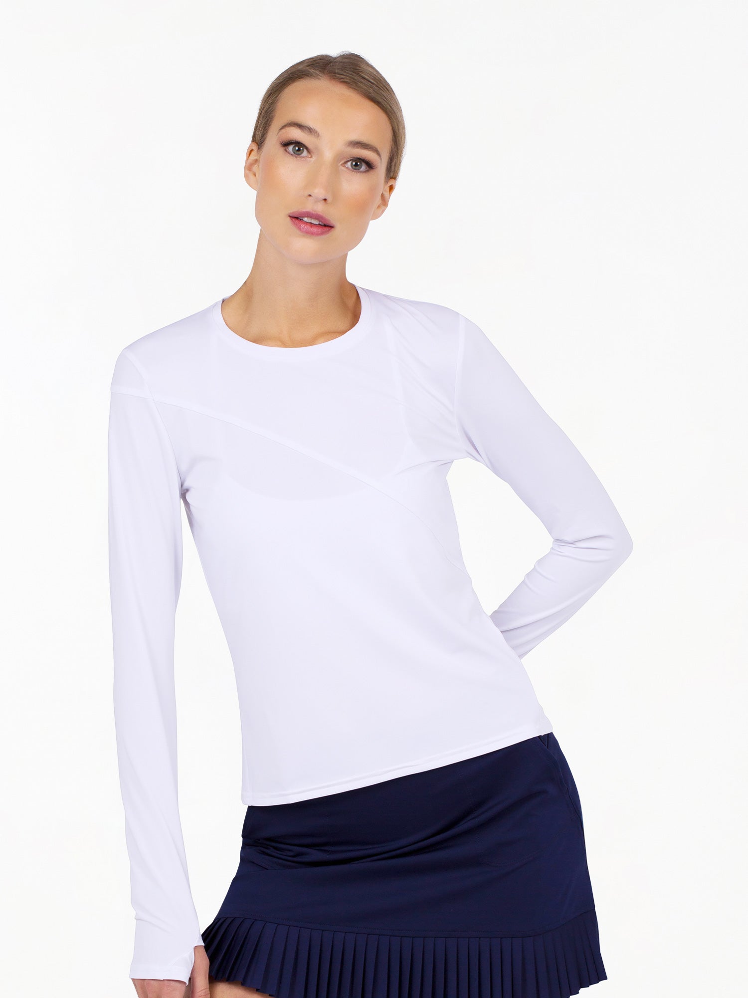 Parker Long Sleeve Crew Neck Top - White Tops - inPhorm NYCWhite