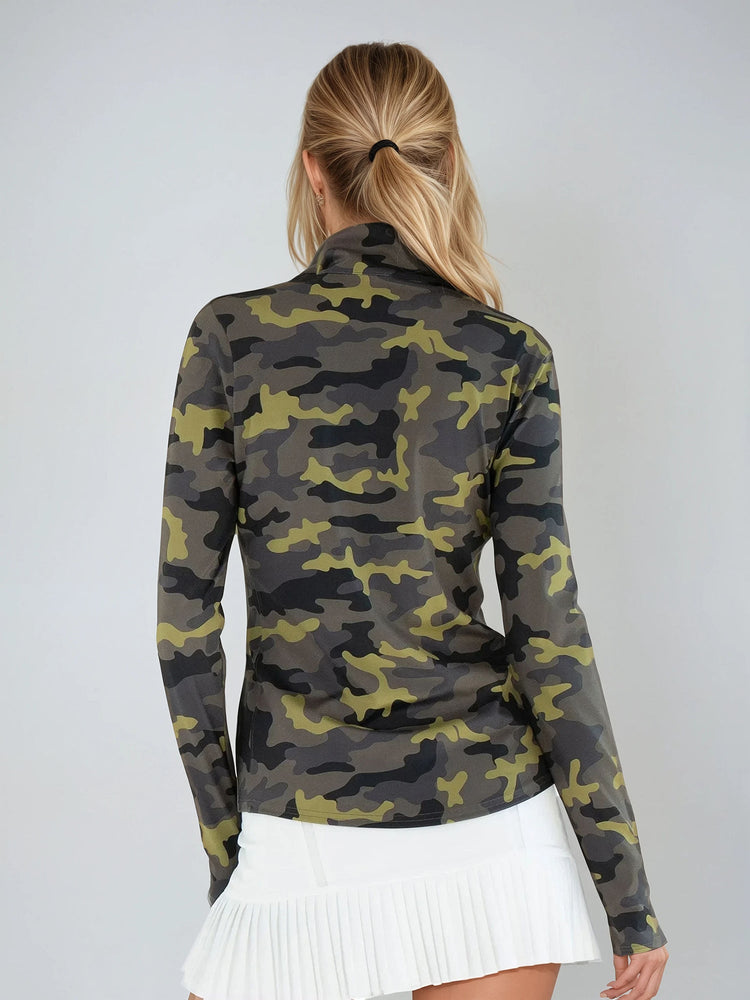 Performance Half Zip High Collar Long Sleeve With Camo Print Tops - inPhorm NYCCamo
