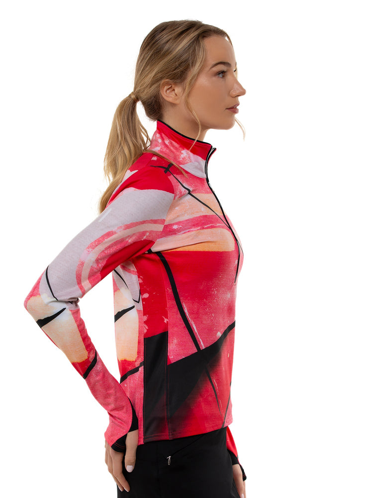 Performance Half Zip High Collar Long Sleeve Tops - inPhorm NYCRETRO RED BLACK
