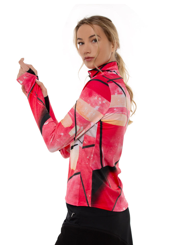 Performance Half Zip High Collar Long Sleeve Tops - inPhorm NYCRETRO RED BLACK