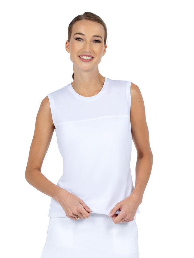Relax - Fit Crewneck Tank with Light Mesh Overlay - White - inPhorm NYCWhite