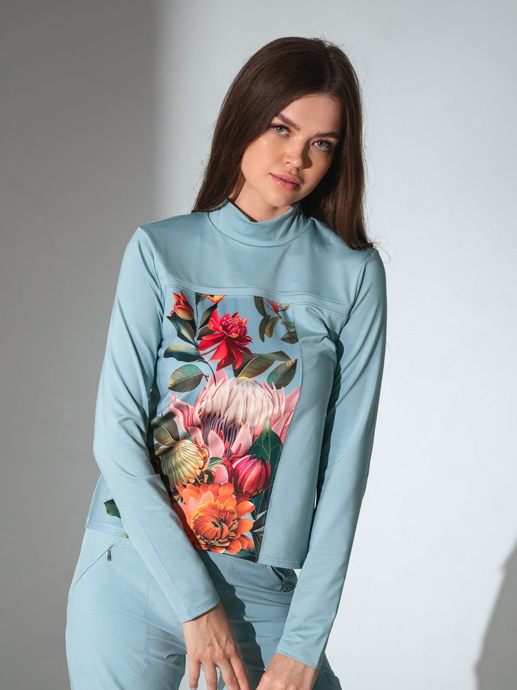 Riley Performance Mock Neck - Viridian Print Tops - inPhorm NYCVERIDIAN PRINT