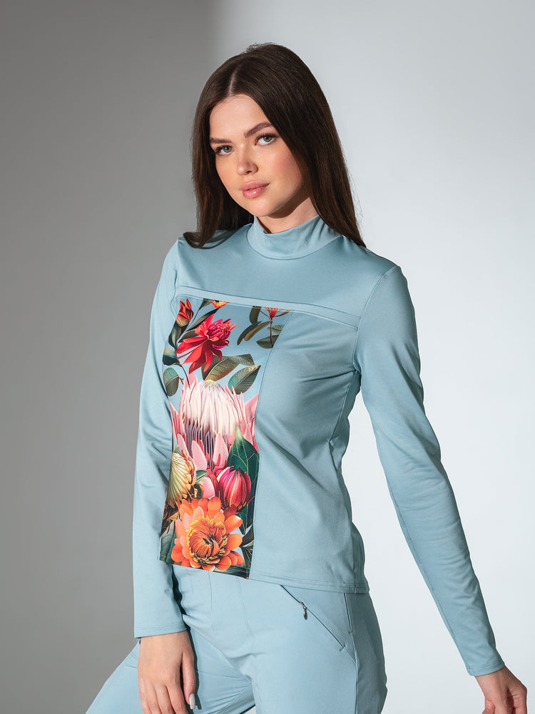 Riley Performance Mock Neck - Viridian Print Tops - inPhorm NYCVERIDIAN PRINT