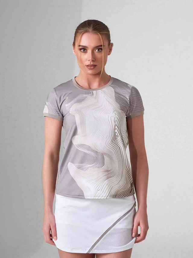 SUSTAINABLE HARPER SHORT SLEEVE CREW NECK - LATTE PRINT Tops - inPhorm NYCLATTE PRINT