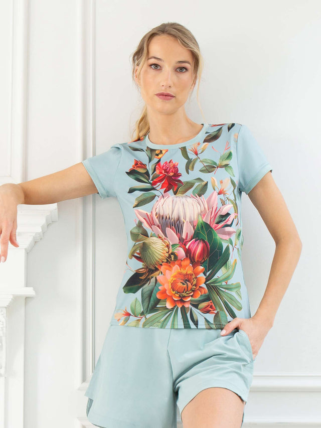 Sustainable Harper Short Sleeve Crewneck - Viridian Print Tops - inPhorm NYCVERIDIAN PRINT