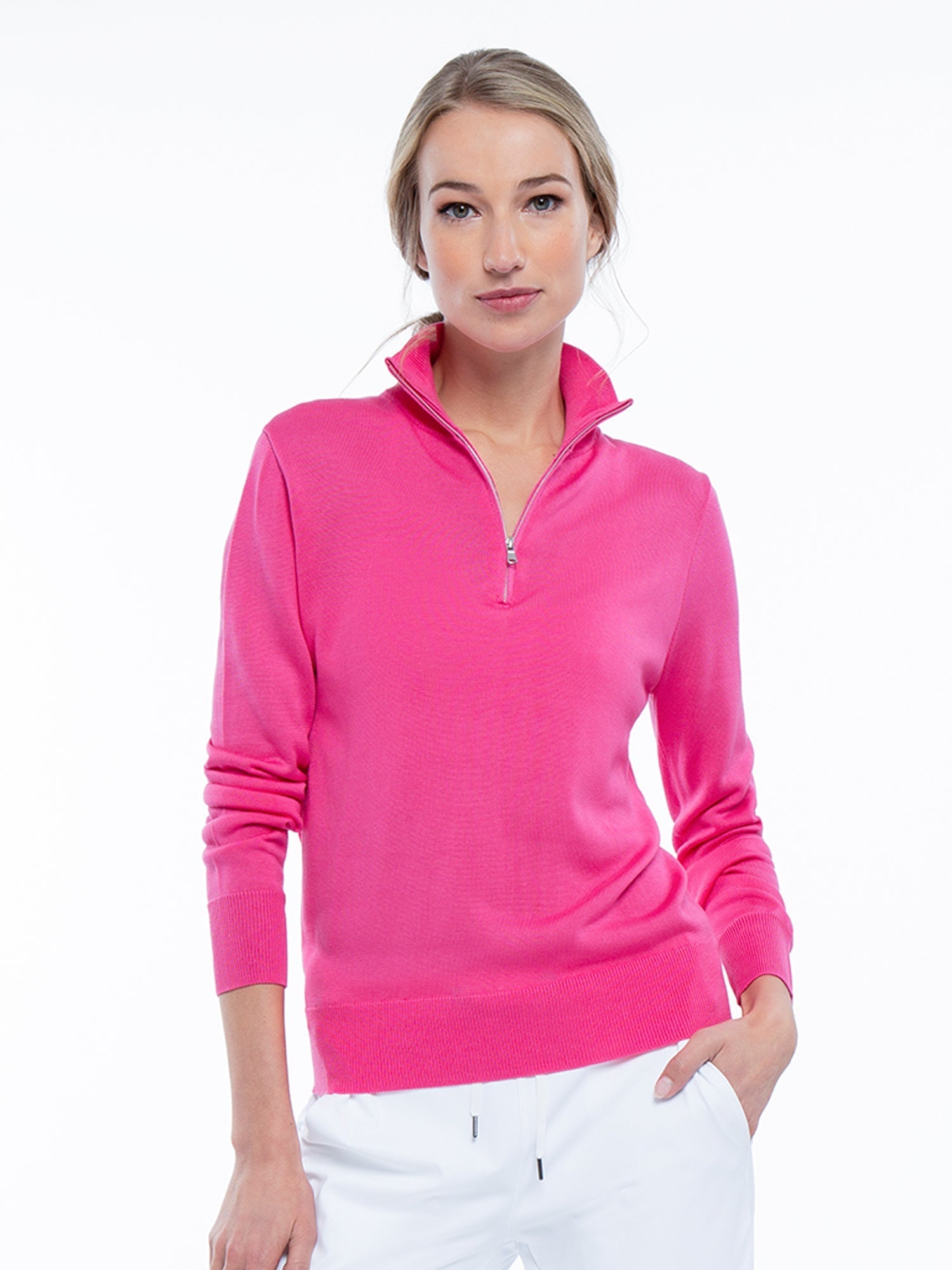Classic Quarter Zip Sweater - Pink Rose