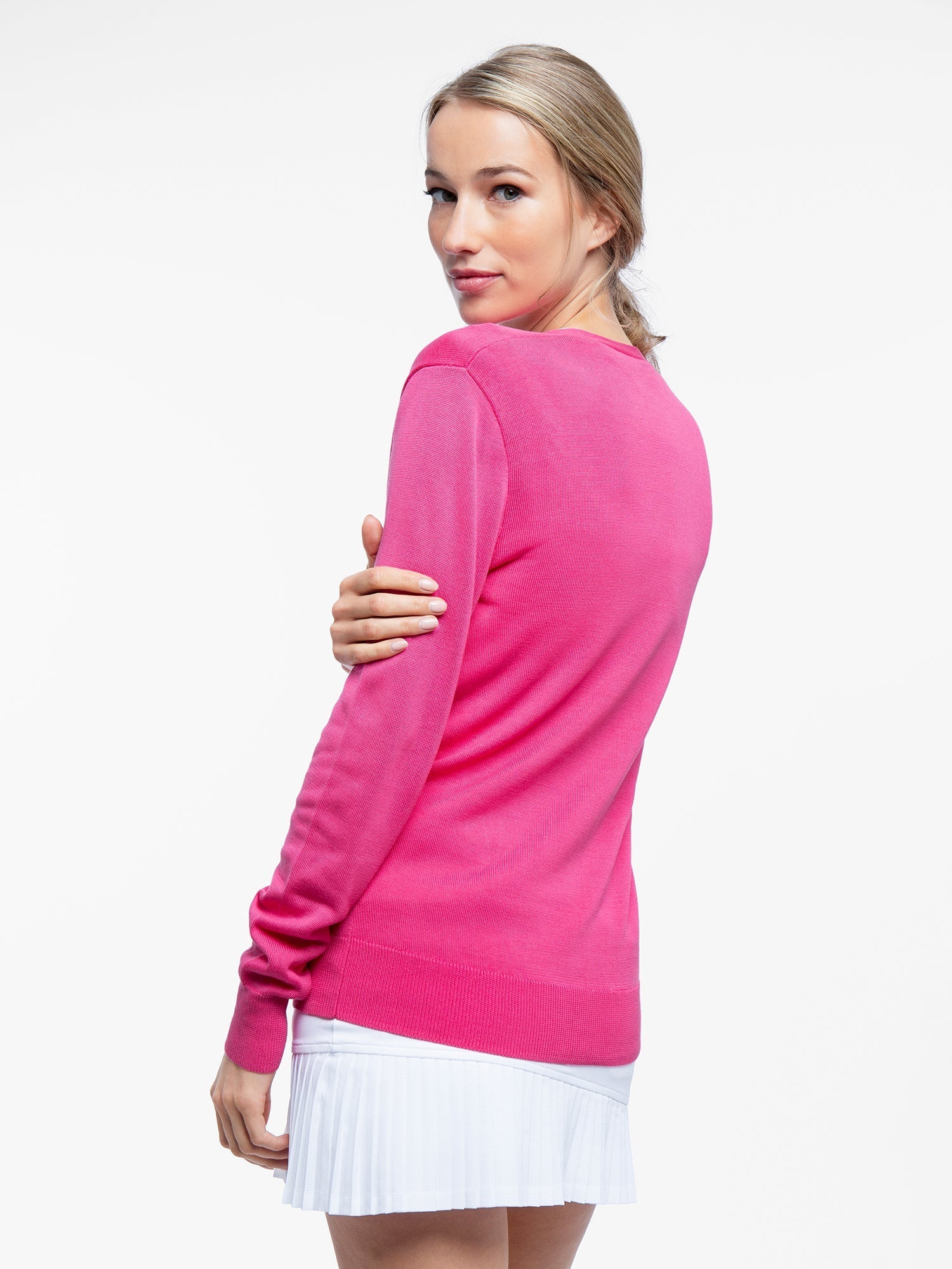 Classic V Neck Cardigan Sweater - Pink Rose