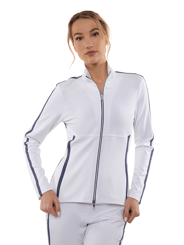 Zoe Performance Knit Jacket Jackets & Outerwear - inPhorm NYCWHITE/SHADOW BLUE
