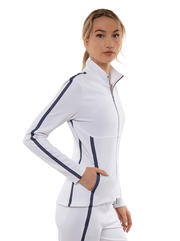 Zoe Performance Knit Jacket Jackets & Outerwear - inPhorm NYCWHITE/SHADOW BLUE