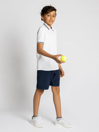 Boys Classic Rib Collar Polo - Whie/Midnight